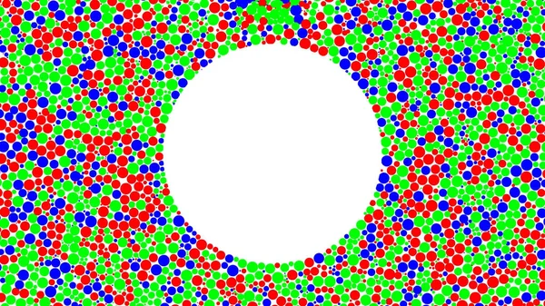 Punkte auf weißem Hintergrund. Animation. Abastract Animation von bunten Punkten füllen weißen Hintergrund verlassen weißen Kreis in der Mitte. Bunte Punkte zerbröseln und hinterlassen leeren Raum — Stockfoto