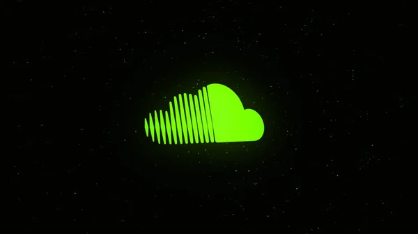 Animação de ícone de espaço digital em nuvem de som. Animação. Ícone é pulverizado em pontos no ciberespaço — Fotografia de Stock