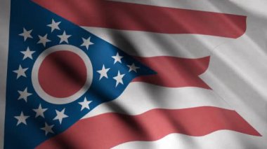 Ohio eyaletinin bayrağını yavaşça dalgalandırın ve dalgalanmalar oluşturun, kusursuz bir döngü. Animasyon. Soyut renkli bayrak Birleşik Devletler 'in rüzgarda sallanan bayrağı.