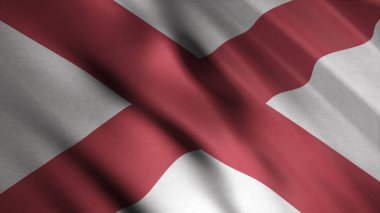 Alabama 'nın dalgalanan bayrağının yakınında, Amerika' nın bir eyaleti, kusursuz bir döngü. Animasyon. Dalgalı soyut bayrak dokusu.