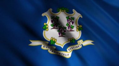 Connecticut 'ın gerçekçi eyalet bayrağı, Amerika Birleşik Devletleri, kusursuz döngü. Animasyon. Renkli bayrak desenini dalgalarla kapat.
