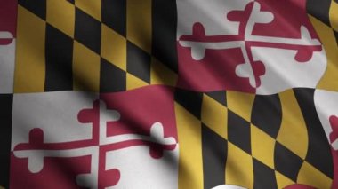Maryland eyaletinin soyut bayrağının rüzgarda dalgalandığı yakın çekim. Animasyon. Kusursuz döngü içinde Amerikan bayrağı 3D hareket.