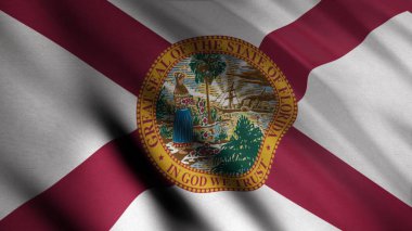 Dalgalı Florida bayrağı dokusu, Amerika Birleşik Devletleri, kusursuz döngü. Animasyon. Bayrağın dalgalanan soyut dokusunu kapat.