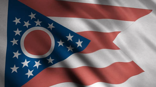 Крупным планом флаг штата Огайо течет медленно и образует рябь, бесшовный цикл. Анимация. Абстрактный красочный флаг одного из штатов, машущих ветром . — стоковое фото