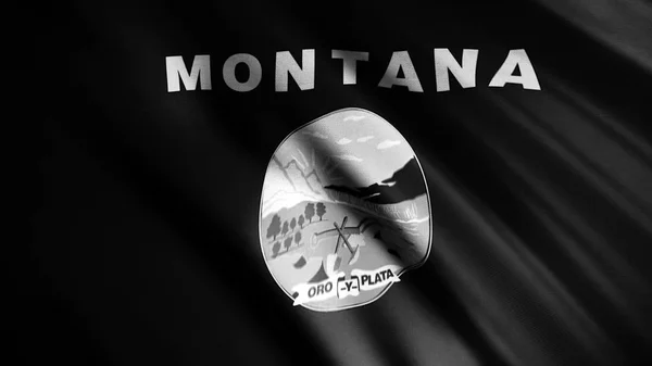 몬태나 주의 추상적 인 모노크롬 깃발에는 아름다운 물결 과 매끈 한 고리가 있습니다. 애니메이션. 미합중국 몬타나기는 매우 세밀 한 질감으로 장식되어 있다. — 스톡 사진