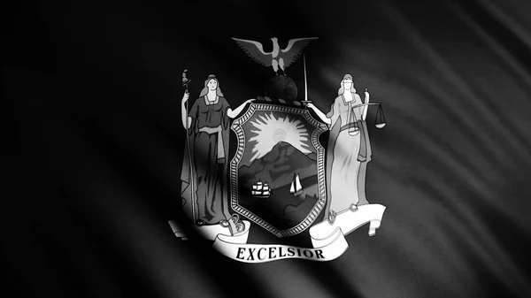 New York vlag zwaaiende achtergrond, naadloze lus. Animatie. Abstracte vlag stof fladderen in de wind embleem van een van de Verenigde Staten, monochroom. — Stockfoto