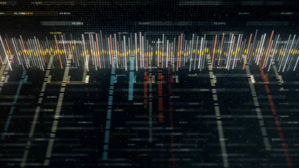 Analisi astratta della registrazione, background informativo, tecnologia e concetto di dati. Animazione. Grafico in costante cambiamento che scorre su sfondo nero, loop senza soluzione di continuità . — Foto Stock