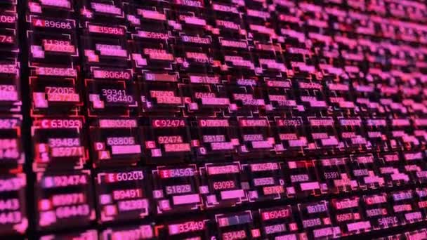 Nahaufnahme von leuchtend rosa Programmiercodezeilen, die sich ändern und auf dem digitalen Bildschirm bewegen, nahtlose Schleife. Animation. Abstrakter Hackerhintergrund. — Stockvideo