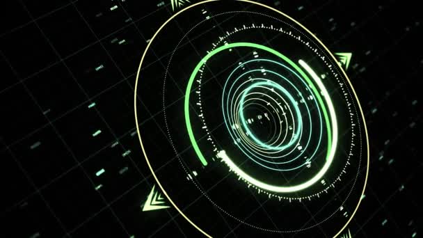 Nahaufnahme des modernen Designs von Elementen für technologischen Hintergrund, nahtlose Schleife. Animation. Targeting-System isoliert auf schwarzem Hintergrund. — Stockvideo