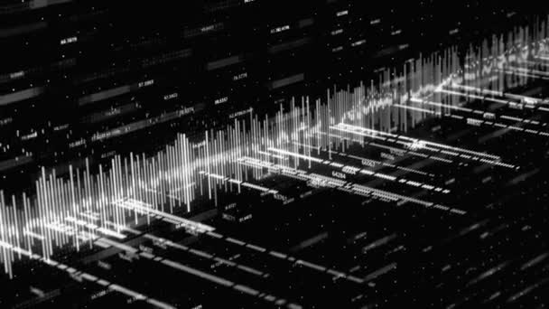 Abstract monochrome animation of stock market data and financial analysis on the dark background. Animation. Abstract financial background, statistics report — Vídeo de Stock