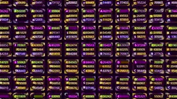 Abstract animation of colorful digital folders with flickering digits of business, finance, technology or marketing on display screen. Animation. Big data on LED panel — Stockvideo