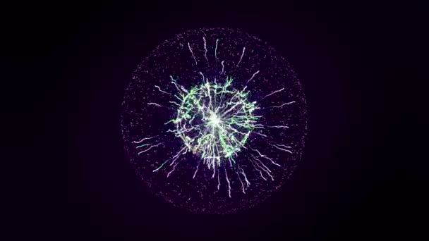 Abstract concept of electric power. Animation. Beautiful abstract lightning and bright light in energy ball with zippers on the black background. — Stockvideo