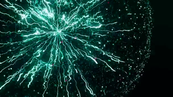 Abstract animation of electrostatic plasma sphere and beautiful zippers on the black background. Animation. Concept for power, electricity, science and physics. — Stok video