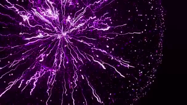 Concept for power, electricity, science and physics. Animation. Beautiful abstract lightning and bright light in energy ball with zippers on the black background. — Stockvideo