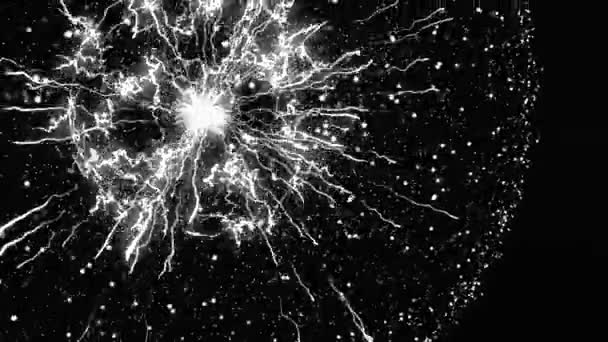 Monochrome abstract lightning and bright light in energy ball with zippers on the black background. Animation. Electric discharge cartoon animation. — 图库视频影像