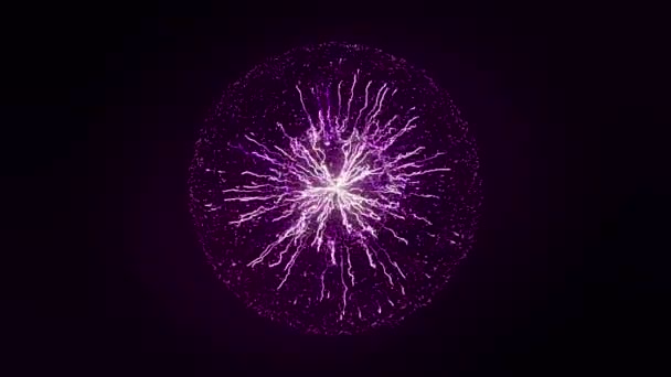 Concept for power, electricity, science and physics. Animation. Beautiful abstract lightning and bright light in energy ball with zippers on the black background. — Video