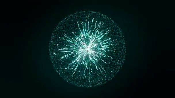 Concept for power, electricity, science and physics. Animation. Beautiful abstract lightning and bright light in energy ball with zippers on the black background. — Vídeo de Stock