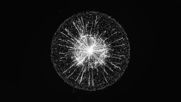 Monochrome abstract lightning and bright light in energy ball with zippers on the black background. Animation. Electric discharge cartoon animation. — Video