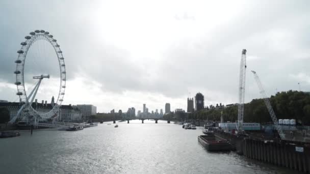 Beautiful view above the River Thames on London eye, County Hall, Westminster Bridge, Big Ben and Houses of Parliament. Action. National symbols of England — Wideo stockowe