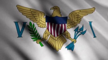 ABD Bakir Adaları bayrağı. Animasyon. V ve I. harfleri arasında büyük bir Birleşik Devletler mührü olan beyaz bayrak. Amerika Birleşik Devletleri bayrakları.