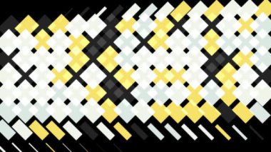 Abstract animation of multicolored geometric patterns appearing and disappearing one by one on the black background. Animation. Abstract 3d render of transition with geometric shapes