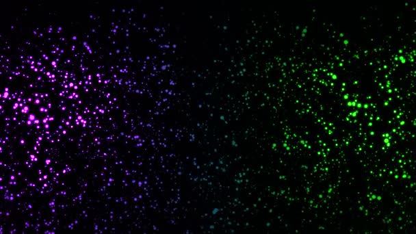 Puntini colorati al neon che si muovono nello spazio. Animazione. Animazione astratta di punti neon colorati in movimento su sfondo nero — Video Stock