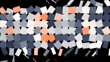 Soyut gri ve turuncu parlak kareler siyah arkaplan üzerinde değişiyor ve hareket ediyor, kusursuz döngü. Animasyon. Renkli geometrik şekillerle hareketli arkaplan tasarımı.