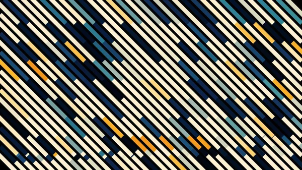 Abstrakt diagonala rader av smala linjer med vitt ljus impuls rör sig längs dem. Animering. Färgglada ränder indelade i segment på svart bakgrund. — Stockfoto