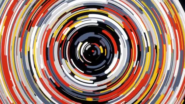 Futuristic background with many colorful lines forming a ring and flowing slowly, seamless loop. Animation. Bright spinning funnel on black background. — Stock Video