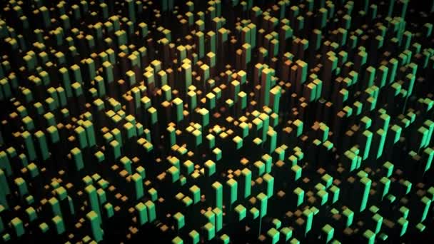 Abstract 3D animatie met stijgende gekleurde vierkanten. Animatie. Intrekbare 3d rechthoekige blokken met mooie multi-gekleurde lichten — Stockvideo