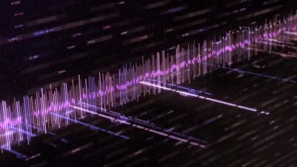 Abstract background with music track and numbers. Animation. Abstract color equalizer moves with numbers on black background. Computer equalizer matrix — Stock Video