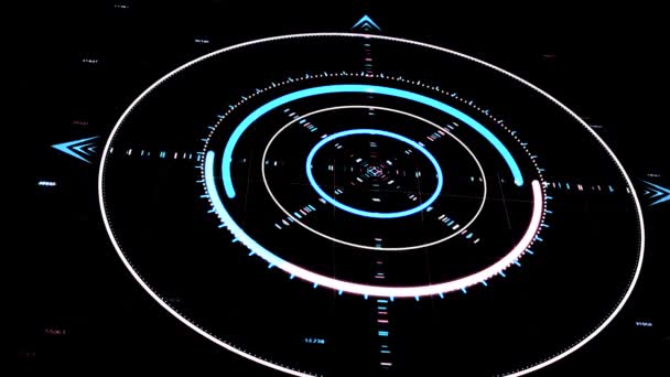 Animación abstracta con holograma de círculos techno. Animación. Círculos futuristas con trazos y números para gráficos holográficos de computadora de alta tecnología — Vídeos de Stock