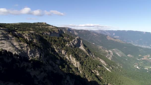 Aerial forest scenery growing on giant mountains. Shot. Beautiful summer landscape, with mountain peaks covered with forest. — Stock Video