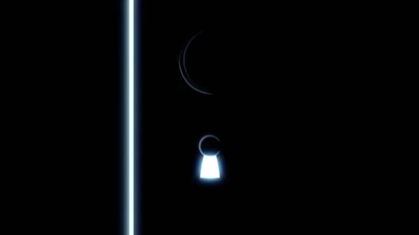 Abstrakcyjna sylwetka czarnych drzwi z jasnym światłem za nimi, które wypełnia przestrzeń po otwarciu drzwi. Animacja. Koncepcja nowego życia. — Zdjęcie stockowe