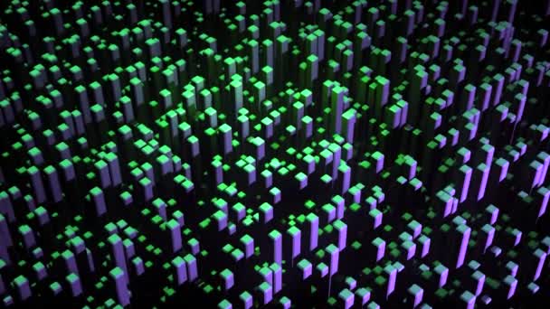 Αφηρημένη 3d animation με αυξανόμενη χρωματιστά τετράγωνα. Κινούμενα σχέδια. Retractable μέχρι 3d ορθογώνια μπλοκ με όμορφα πολύχρωμα φώτα — Αρχείο Βίντεο