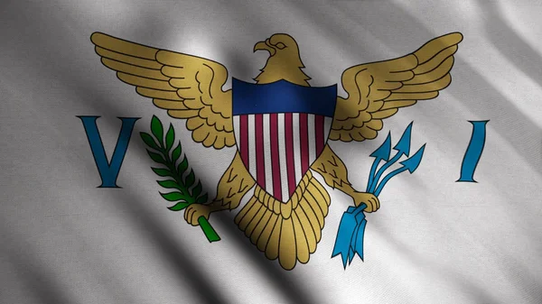 Bandiera delle Isole Vergini Americane. Animazione. Bandiera bianca con grande sigillo di aquila degli Stati Uniti tra le lettere V e I. Bandiere degli Stati d'America — Foto Stock
