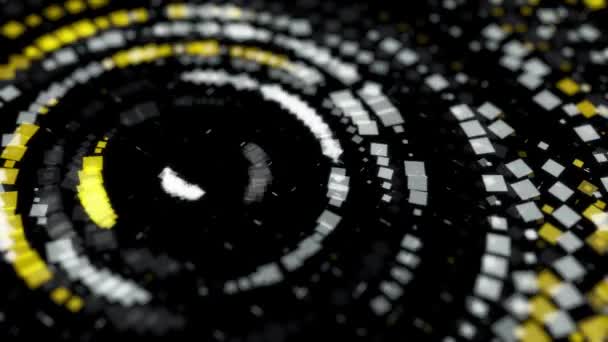 Abstract cyber animation with spiral of squares. Animation. Beautiful abstract digital squares arranged in spiral and glowing on black background — Stockvideo