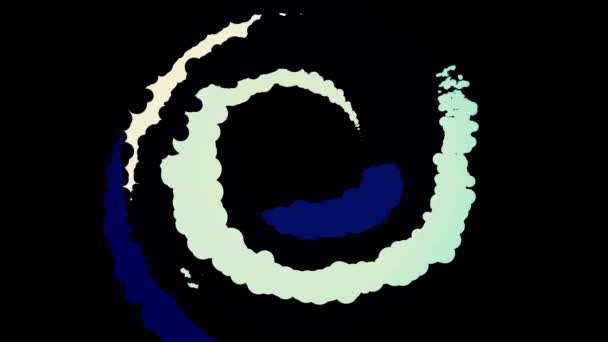 Fondo espiral abstracto con burbujas azules y grises girando aisladas sobre fondo negro, lazo sin costuras. Animación. Embudo formado por anchas rayas inusuales con bordes irregulares . — Vídeo de stock