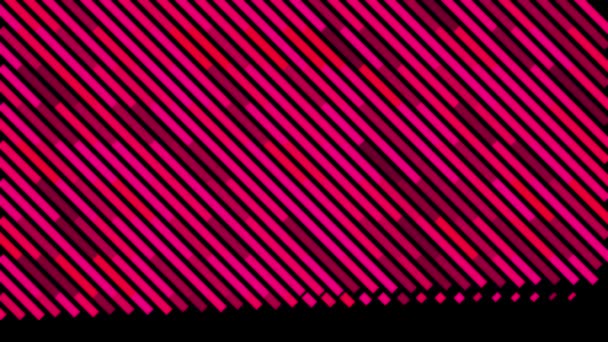 Fondo de movimiento abstracto con líneas rosadas diagonales aisladas sobre fondo negro, lazo sin costuras. Animación. Hermosas rayas estrechas de colores con impulso de luz en movimiento . — Vídeo de stock
