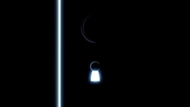 Abstract silhouette of a black door with bright light behind it that filling the space after the door is opened. Animation. Concept of new life. — Stock Video