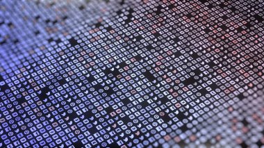 Parlak uygulama simgeleriyle soyut arkaplan. Animasyon. Sınırsız sayıda cep telefonu sosyal ağ simgesine sahip küçük hücre. Sosyal medya simgeleri