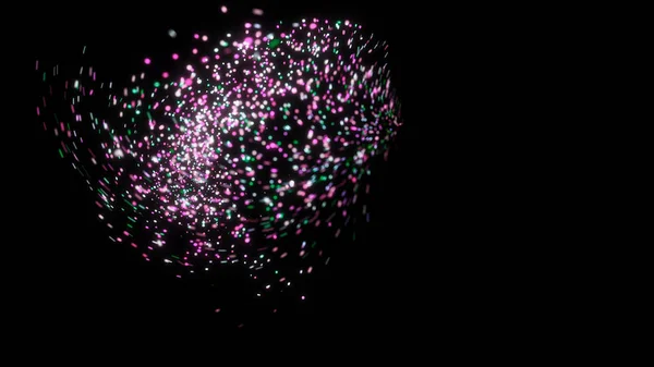 Comet of confetti on black background. Animation. Abstract animation of festive train of glittering confetti moving like live blizzard on black background. Festive magic animation — Stockfoto