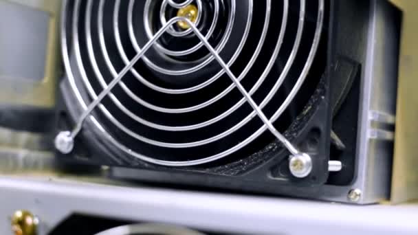 Data centers with fans. Stock footage. Close-up of fan unit hardware for supply of data centre. Power supplies for small data center — Stock Footage Data centers with fans. Stock footage. Close-up of fan unit hardware for supply of data centre. Power supplies for small data center Stock Video