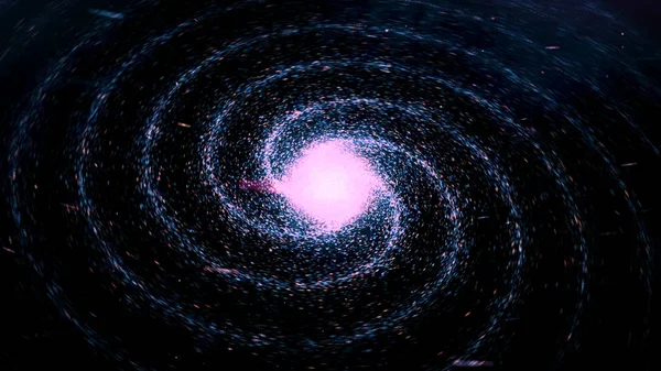 Galassia nello spazio profondo di una forma a spirale rotante su sfondo nero, anello senza soluzione di continuità. Animazione. Volare attraverso campi stellari e nebulose nello spazio, rivelando una galassia a spirale rotante . — Foto Stock