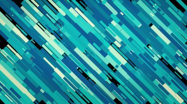 Soyut mavi kısa çizgiler siyah arkaplan üzerinde çaprazlama akıyor, pürüzsüz döngü. Animasyon. Güzel çizgiler aynı yöne doğru akıyor..