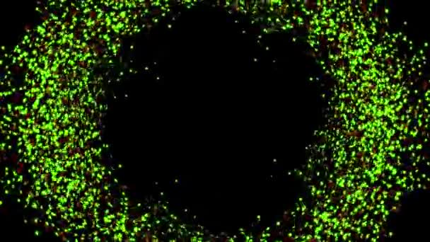 Abstract background with shining green bokeh sparkles forming a ring on black background. Animation. Abstract green bokeh particles slowly flowing in space. — Stock Video