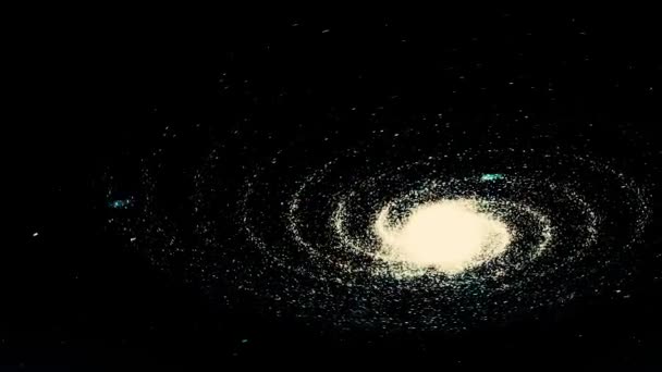 Абстрактная галактика с белой звездной пылью на черном фоне, бесшовная петля. Анимация. Цифровая космическая вселенная с белыми сияющими звездами, монохромная . — стоковое видео
