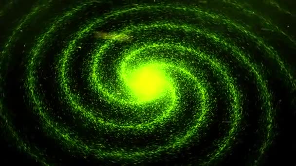 Colorate particelle luminose brillanti e rotanti a forma di spirale, loop senza soluzione di continuità. Animazione. Piccoli puntini astratti che brillano e volano intorno alla sfera di luce . — Video Stock