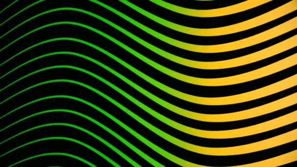 Hullámos színű vonalak fekete csíkokkal. Animáció. Gyönyörű animáció váltakozó színek és fekete mozgó hullámok — Stock videók