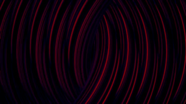 Abstraktní hypnotické pozadí se zářícími neonovými liniemi na černém pozadí. Animace. Prolínající se černé čáry se zářícími neonovými pruhy — Stock video